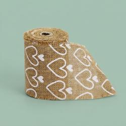 Jute bruiloft lint met hartjes 5 meter